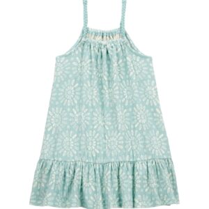 Vestido infantil evasê texturizado floral azul | Carter's