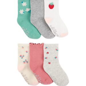 Kit meia infantil 6 pares floral morango ripple multicor | Carter's
