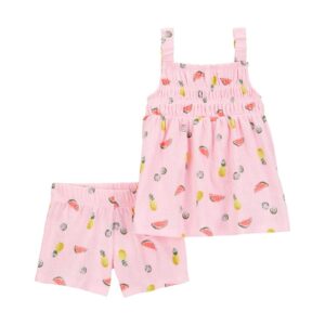 Conjunto curto infantil 2 peças texturizado frutinhas rosa | Carter's