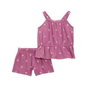 Conjunto curto infantil 2 peças texturizada floral rosa | Carter's