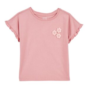 Camiseta infantil com babados e bordado floral rosa | Carter's