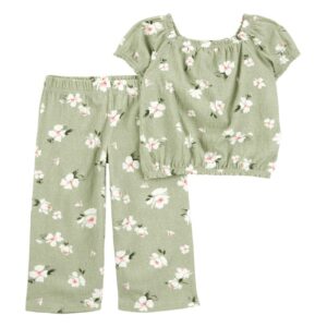 Conjunto longo infantil 2 peças texturizada floral verde | Carter's