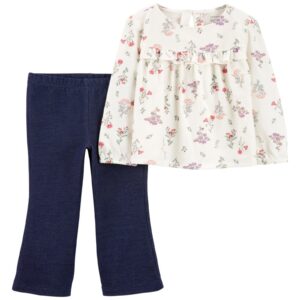 Conjunto longo infantil 2 peças floral jeans multicor | Carter's