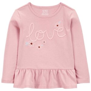 Blusa infantil com babados bordado love rosa | Carter's