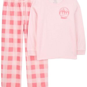Pijama longo infantil 2 peças fleece xadrez rosa | Carter's