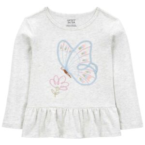 Blusa infantil com babados mesclada borboleta cinza | Carter's 