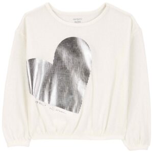 Blusa infantil texturizada coração metalizado off-white | Carter's