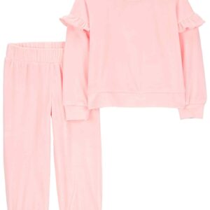 Conjunto longo infantil 2 peças em velboa com babados rosa | Carter's
