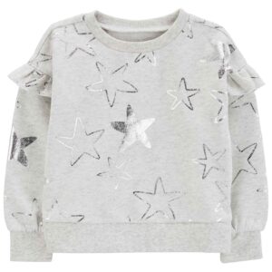 Blusa de moletom infantil peluciada estrela metalizada cinza | Carter's