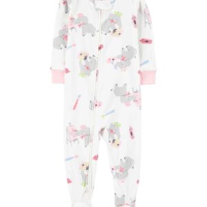 Macacão pijama infantil com pézinho elefantes branco | Carter's