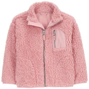 Casaco infantil de sherpa com zíper rosa | Carter's
