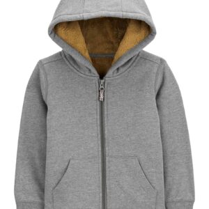 Blusa de moletom infantil com capuz e sherpa cinza | Carter's