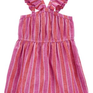 Vestido infantil evasê viscolinho babados listras rosa | Carter's