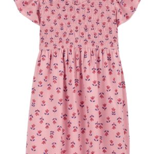 Vestido infantil evasê viscose babados lastex floral rosa | Carter's
