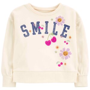 Blusa de moletom infantil floral smile bege | Carter's