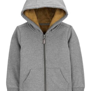 Blusa de moletom bebê com capuz e sherpa cinza | Carter's