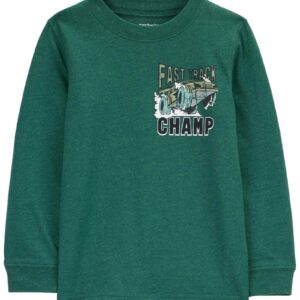 Camiseta infantil manga longa carro verde | Carter's