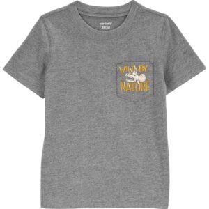 Camiseta infantil lettering com bolso cinza | Carter's