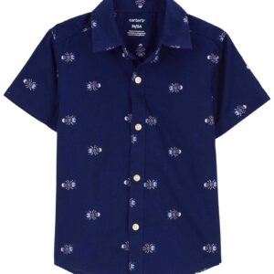 Camisa infantil com colarinho bichinhos azul | Carter's