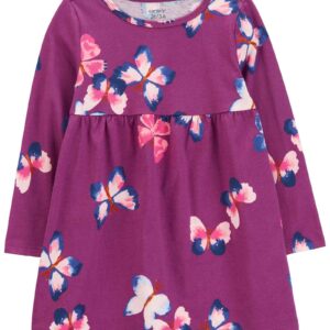 Vestido infantil com manga longa borboletas roxo | Carter's