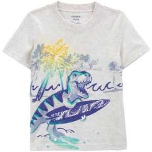Camiseta infantil manga curta de dinossauro surfista cinza | Carter's