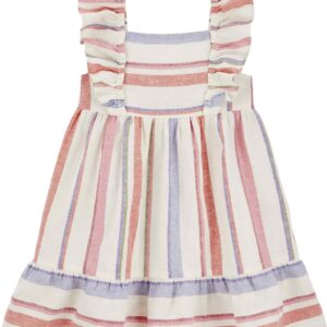 Vestido infantil viscolinho com babados listrado bege | Carter's