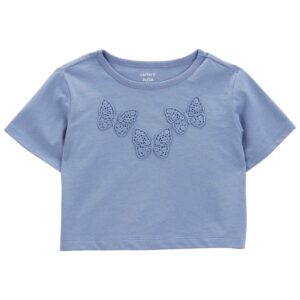 Camiseta cropped infantil manga curta borboletas s azul | Carter's
