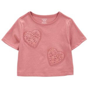 Camiseta cropped infantil manga curta corações rosa | Carter's