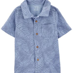 Camisa infantil com bolso folhagem azul | Carter's