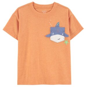 Camiseta infantil manga curta de tubarão com bolso laranja | Carter's