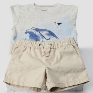 Conjunto curto infantil baleia interativa sarja com amarração + caixa presente M | Carter's