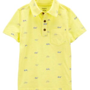 Camisa polo infantil com bolso óculos e ondas amarela | Carter's