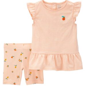 Conjunto curto infantil 2 peças listrado frutas rosa | Carter's