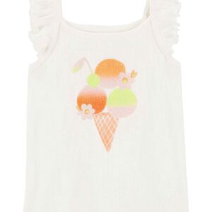 Bata infantil canelada com babados sorvetes off-white | Carter's