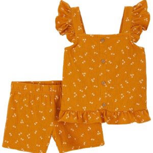 Conjunto curto infantil 2 peças texturizado borboleta laranja | Carter's