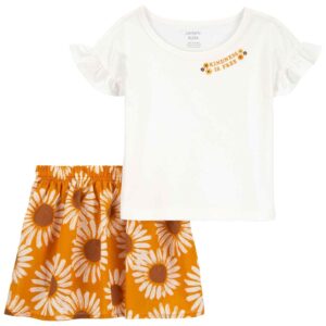 Conjunto curto infantil com babados floral multicor | Carter's