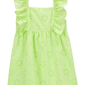 Vestido infantil com babados e laise verde | Carter's