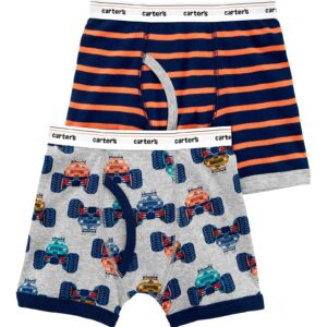 Kit cueca infantil boxer 2 peças carrinhos e listra cinza | Carter's