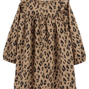 Vestido infantil evasê manga longa oncinha marrom | Carter's
