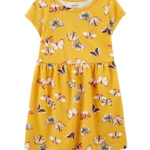Vestido infantil evasê floral camadas amarelo | Carter's