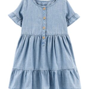 Vestido jeans infantil evasê camadas azul | Carter's