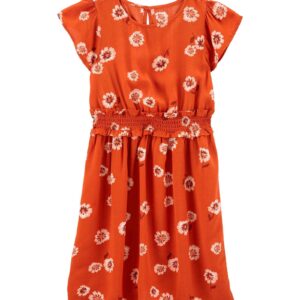 Vestido curto infantil evasê floral babados vermelho | Carter's