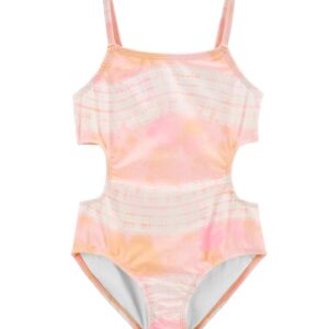 Maiô infantil recorte nas laterais tie dye rosa  | Carter's