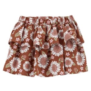 Saia Infantil Babados Linho Floral Marrom Carter's Tam 2 a 5